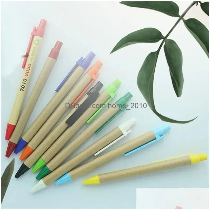 Ballpoint Pens Wholesale Promotional Students Eco-Friendly Paper Custom Logo School Supplies Stationery Plastic Clip Drop Delivery O Dhtaw