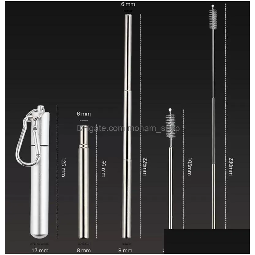 reusable stainless steel straws telescopic drinking straw with aluminum keychain cleaning brushes inventory wholesale