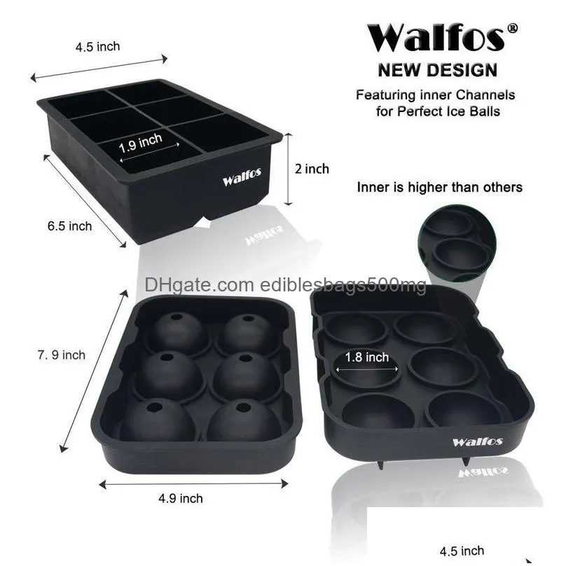 walfos large size 6 cell mold cube trays whiskey ice ball 6 silicone molds maker for party bar 2206111928288