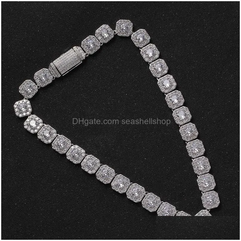 Chains 019 12Mm 16 18 20 Brass Setting Cz Tennis Chain Necklace Iced Out Cubic Zircon Bling Jewelry Jewelry Necklaces Pendants Dh5Qe