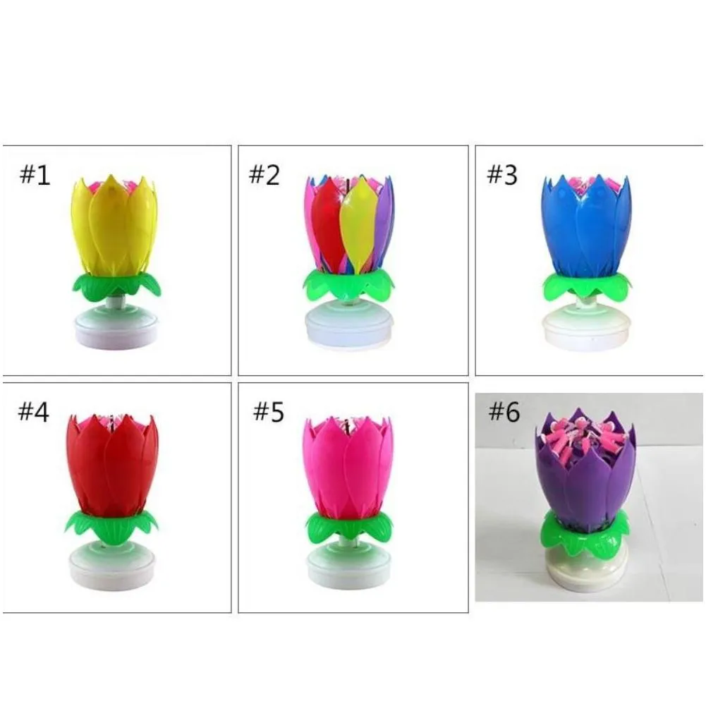 Other Festive & Party Supplies Musical Birthday Candle Magic Lotus Flower Candles Blossom Rotating Spin Party 14 Small 2Layers Cake To Dhb2D