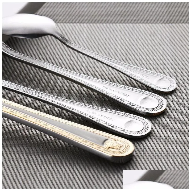 Dinnerware Sets Dinnerware Sets Wholesale 2021 Selling 4Pcs Gold Cutlery Stainless Steel Flatware Set Tableware Knife Spoon Home Garde Dhdvb