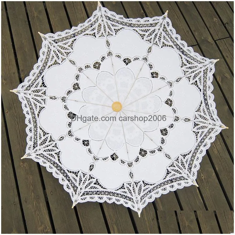 solid color party lace umbrella parasols sun cotton embroidery bridal wedding umbrellas white colors available dh87682659663