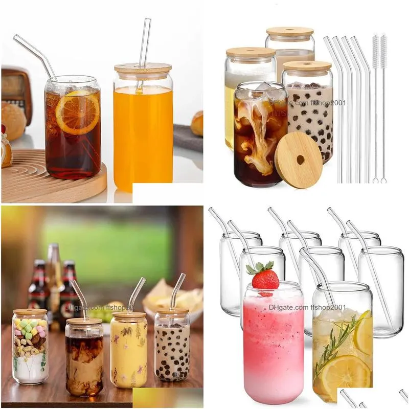 mugs creative juice milk glass cup with lid and straw bubble tea transparent beer coffee high borosilicate drinkware