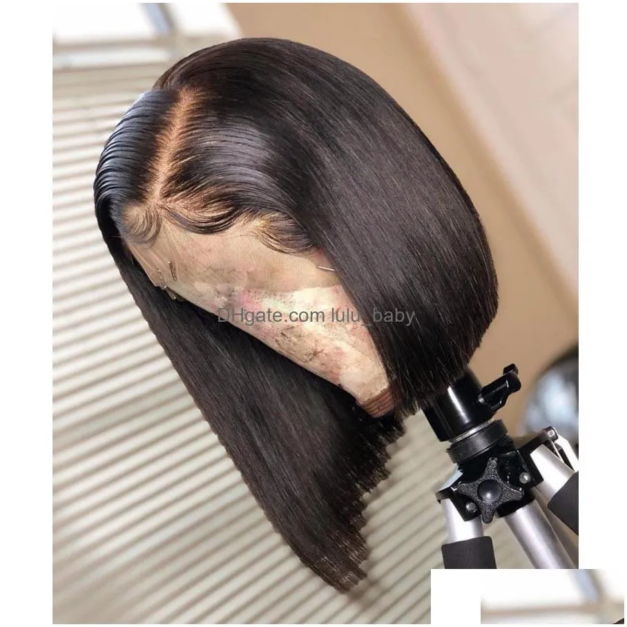 short lace front human hair wigs bob wig for black women brazilian natural straight afro swiss lace frontal wig pre plucked5917469