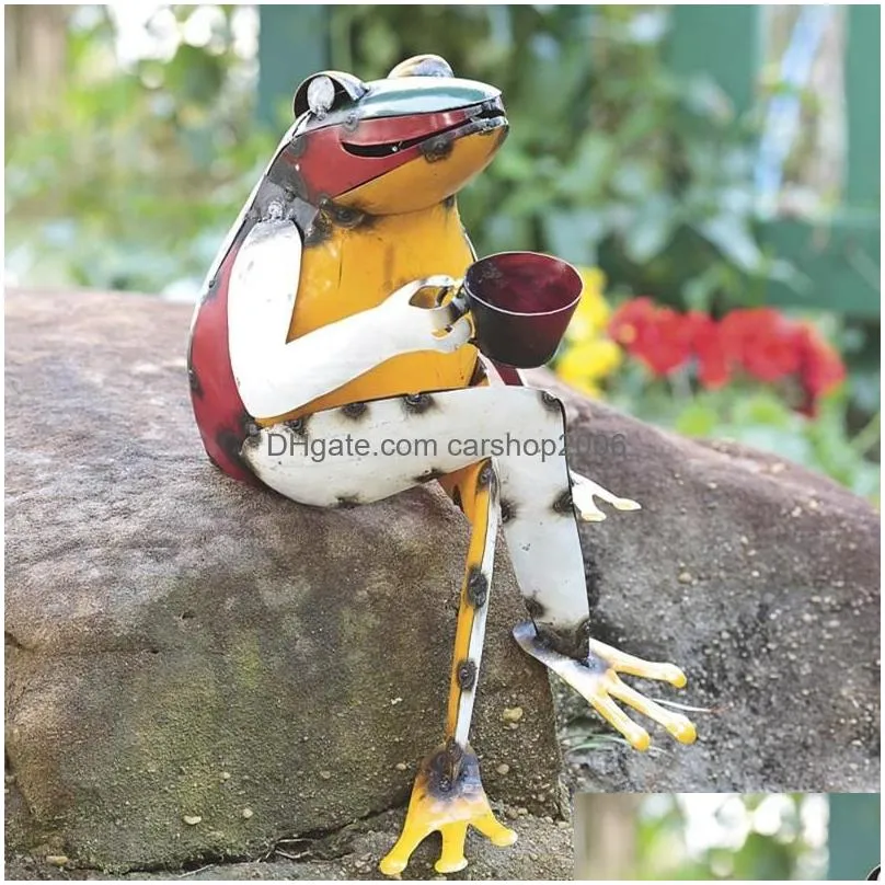 garden decorations recycled metal coffee frog statue ornament sculpture sculptures family creative decoration indoor outdoor9291397