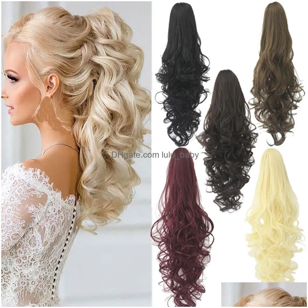 fashion long wavy cosplay wigs curls wavy ponytail wigs claw clip pony tail hair extensions multicolor women wig heat resistant7090615