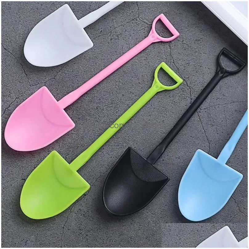 disposable ice cream spoon shovel shaped scoop black white small thicken scoops plastic dessert cake spoons