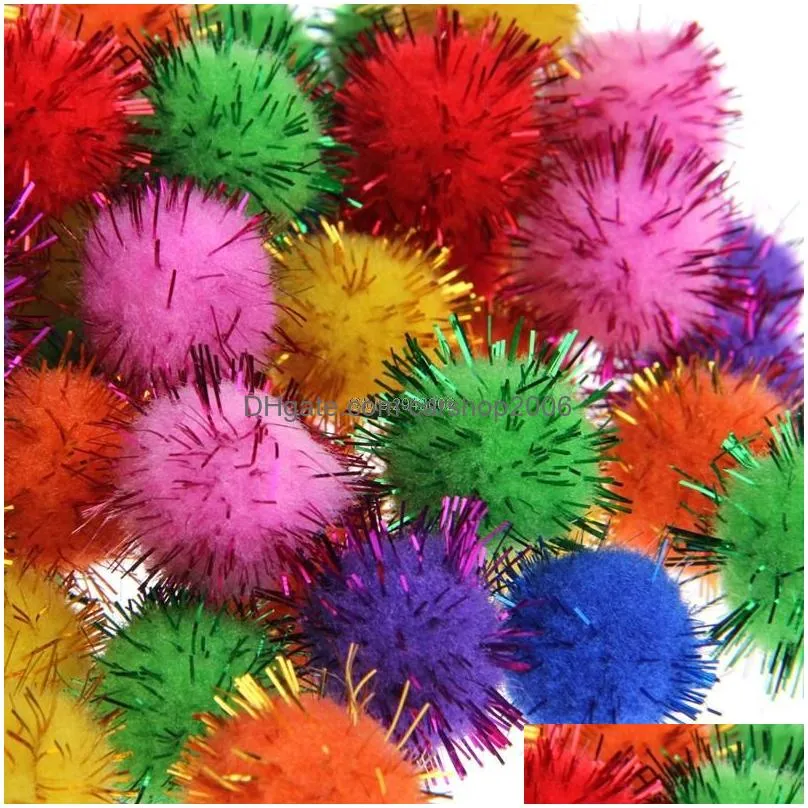 cat toys 100pcslot colorful mini sparkly glitter tinsel balls small pom ball for toys13816930