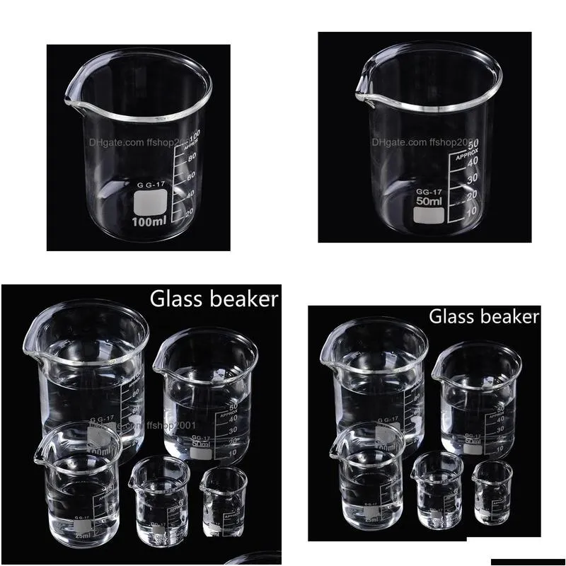 storage bottles 5/10/25/50/100ml glass beaker laboratory measuring cup glasre for school study lab set