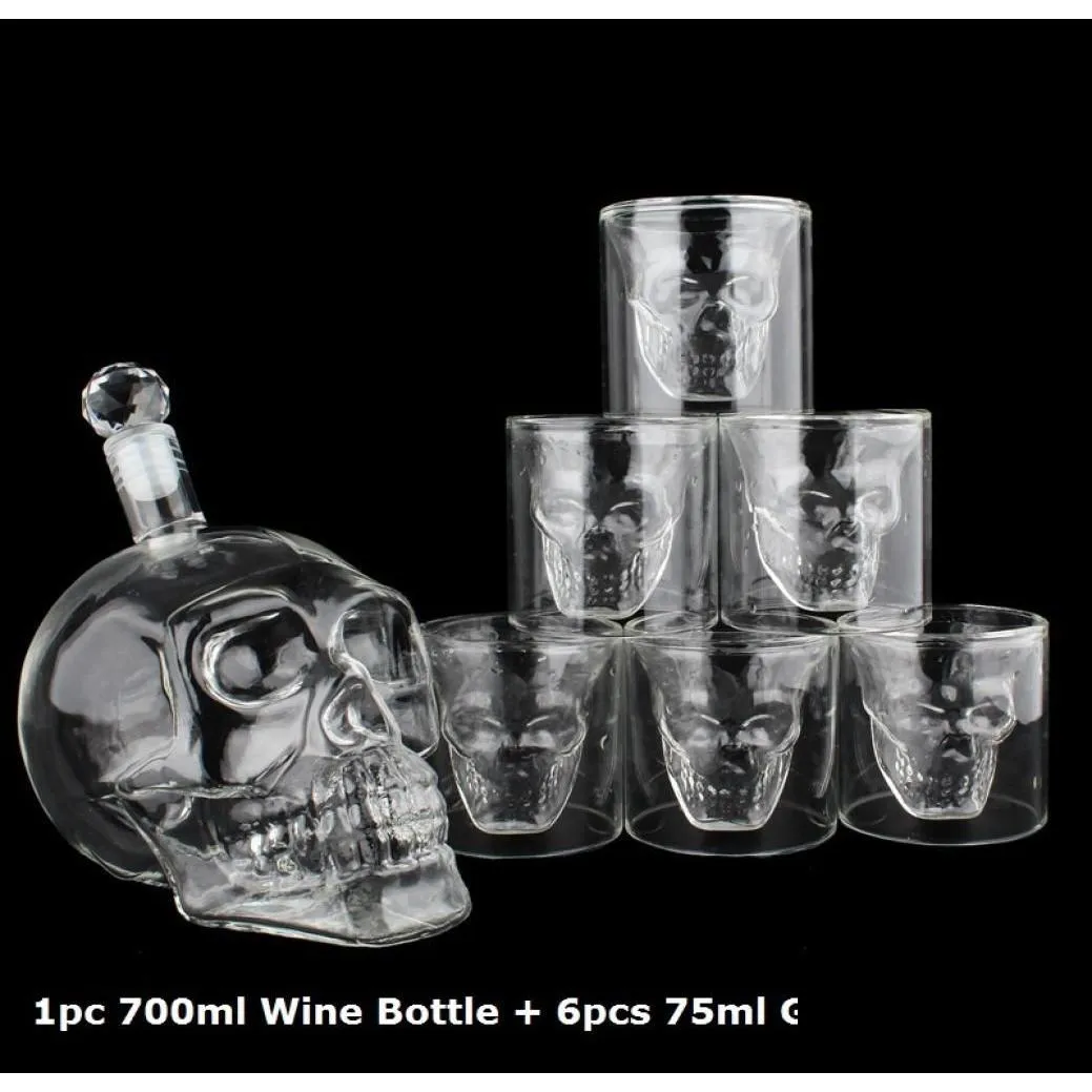 crystal skull head s cup set 700ml whiskey wine glass bottle 75ml glasses cups decanter home bar vodka drinking mugs7218683