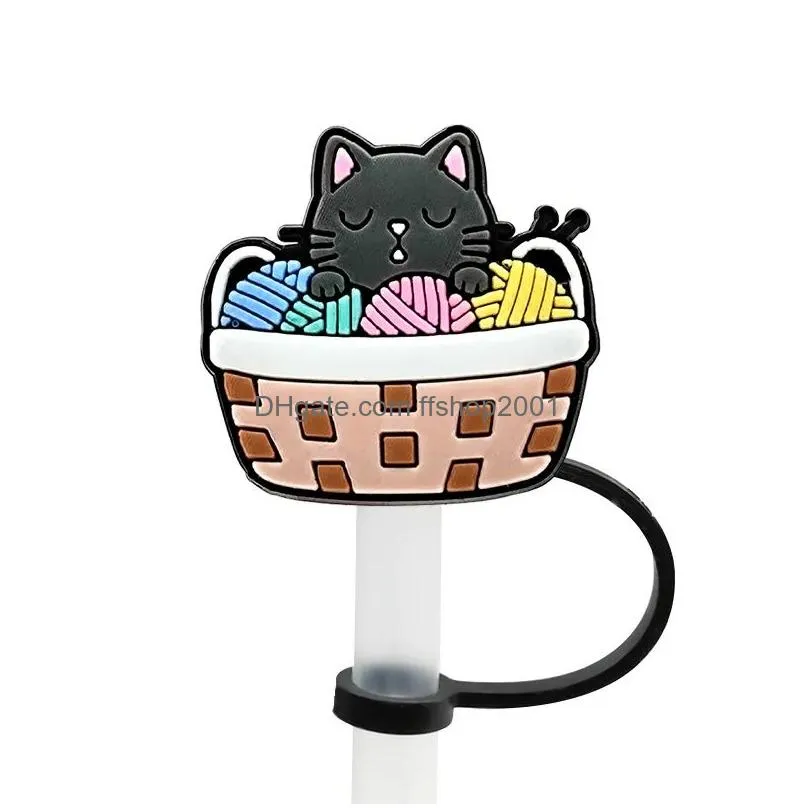 cat straw cover topper silicone accessories cover charms reusable splash proof drinking dust plug decorative diy your own 8mm straw