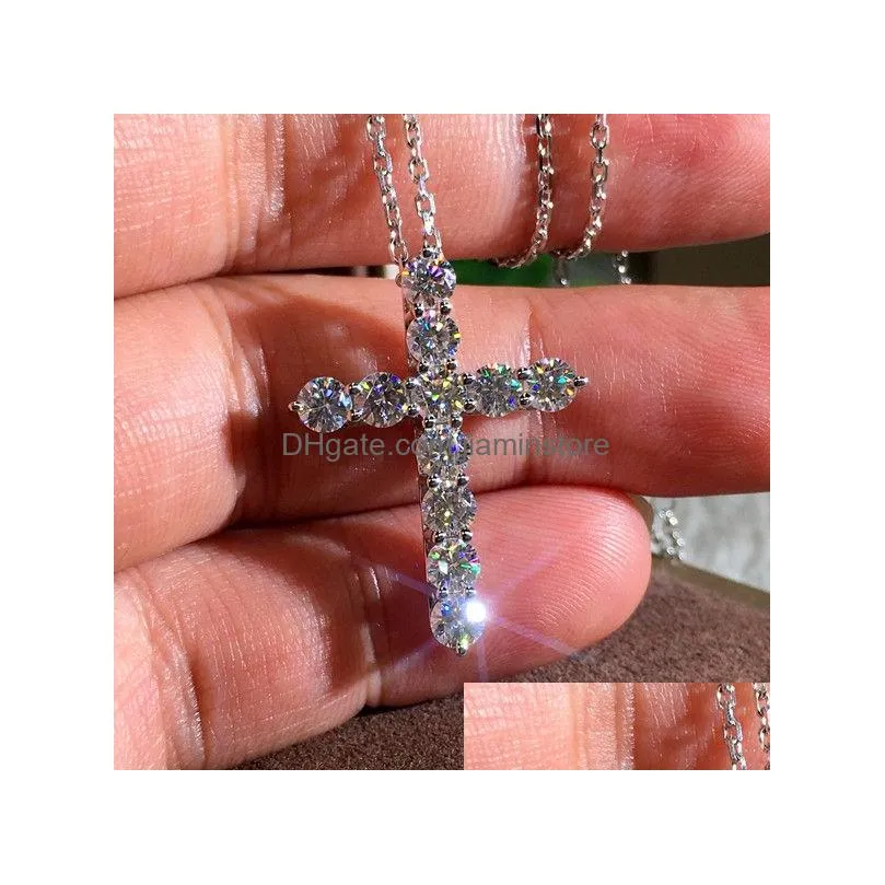Pendant Necklaces Cute Female Diamond Necklace Fashion Cross Style Pendant Big 925 Sterling Sier Choker Necklaces For Women3144 Jewelr Dhbyk