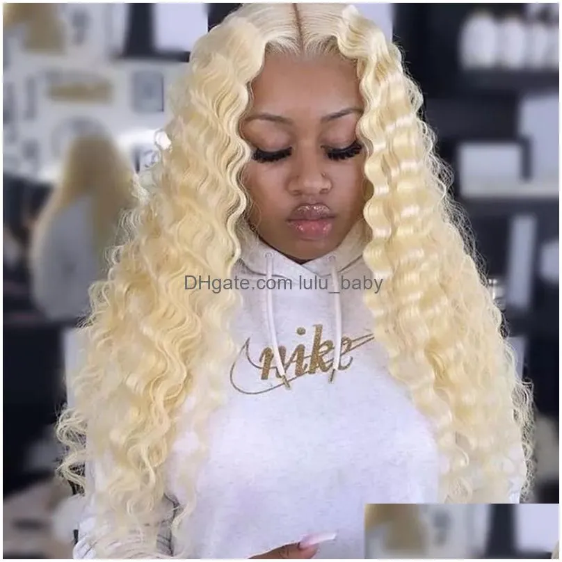 deep wave frontal none lace wigs wine red 613 blonde color brazilian human hair for black women synthetic water wavy wig cosplay