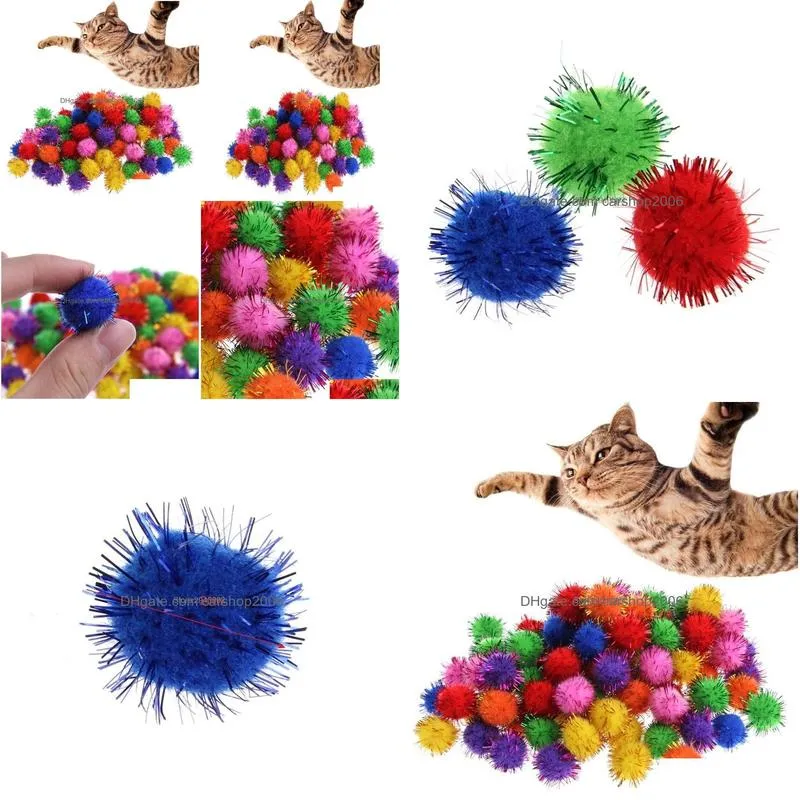 cat toys 100pcslot colorful mini sparkly glitter tinsel balls small pom ball for toys13816930