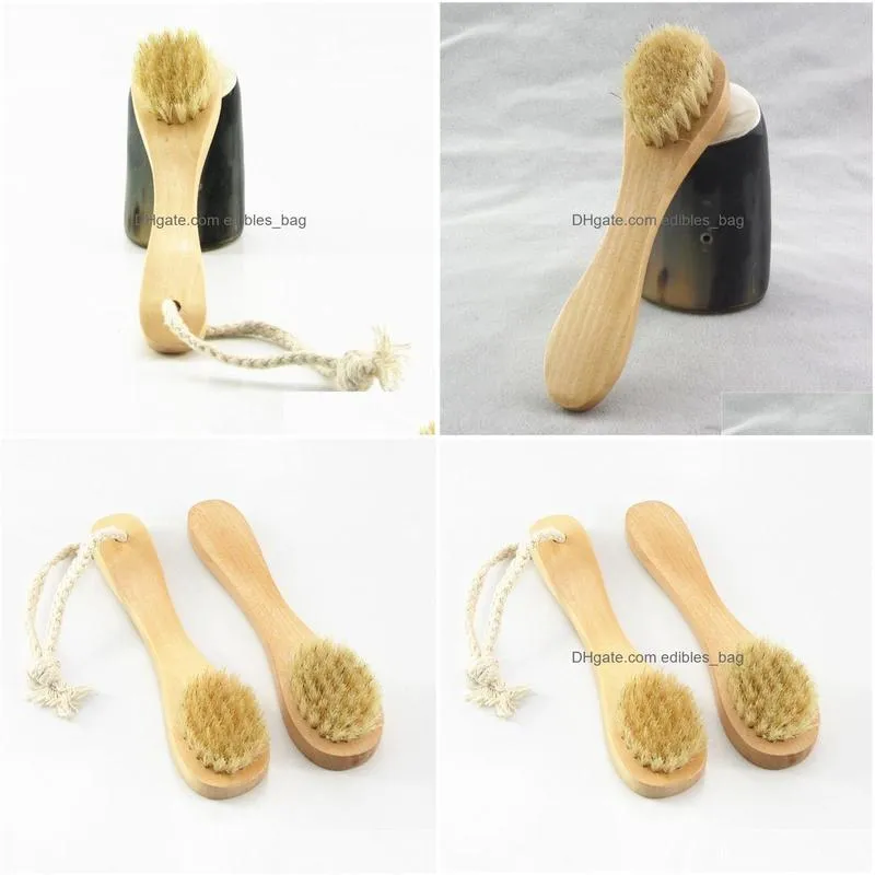 facial exfoliation brush natural bristle cleaning wooden handle dry brush matte brush