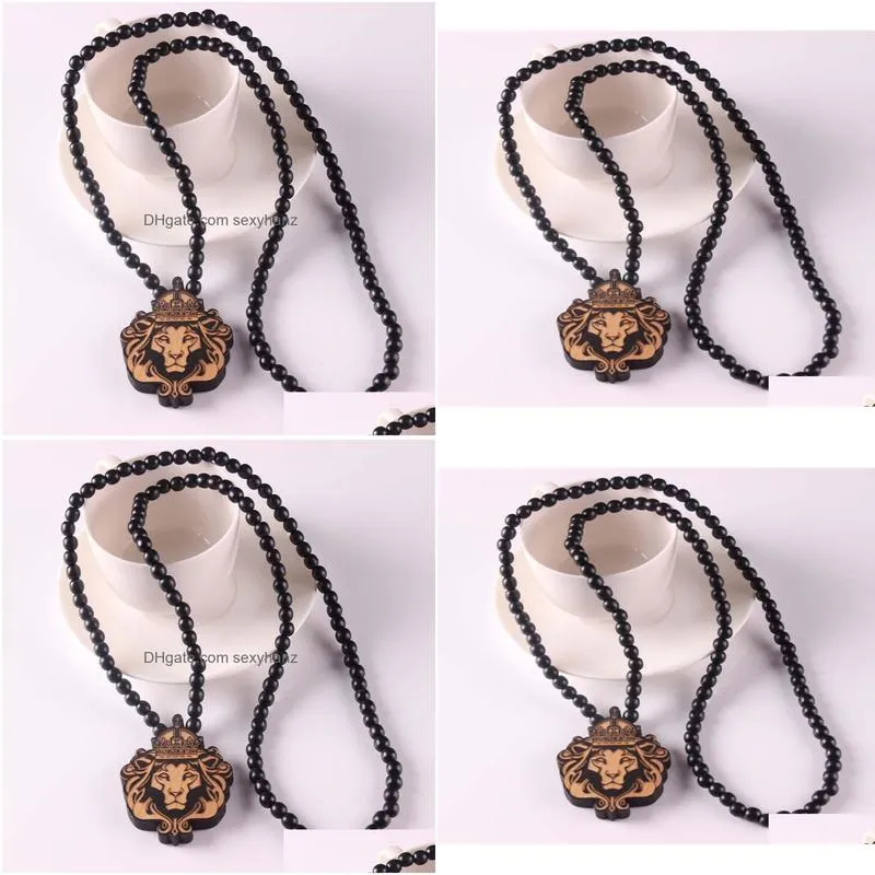 good wood chase infinite deep brown  head pendant wooden beads necklace hip hop fashion jewelry animal for women men chain2709601