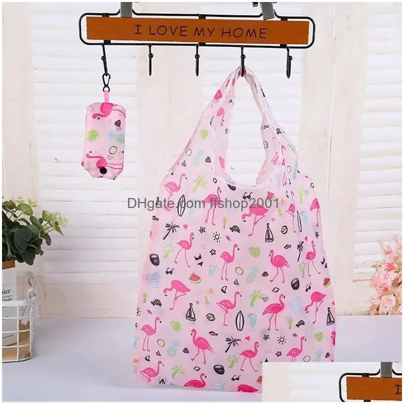 cute bohemian print reusable grocery bags portable foldable tote shopping bag with hook eco-friendly travel recycle storage bags