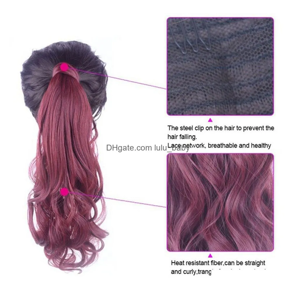 fashion long wavy cosplay wigs curls wavy ponytail wigs claw clip pony tail hair extensions multicolor women wig heat resistant7090615