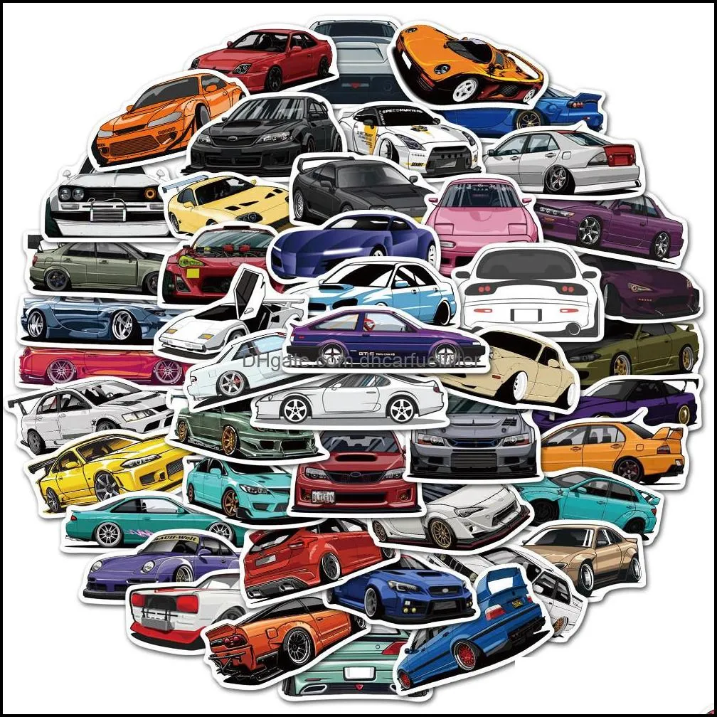 Car Stickers Car Sticker 10/50/100Pcs Sports Racing Stickers For Helmet Bumper Lage Bicycle Snowboard Cool Vinyl Decals Bomb Jdm Autom Dhnup