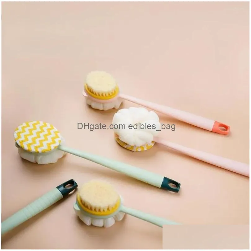 bath accessory set double-sided sponge brush long handle soft hair back body shower brushes exfoliator skin massager cleaning