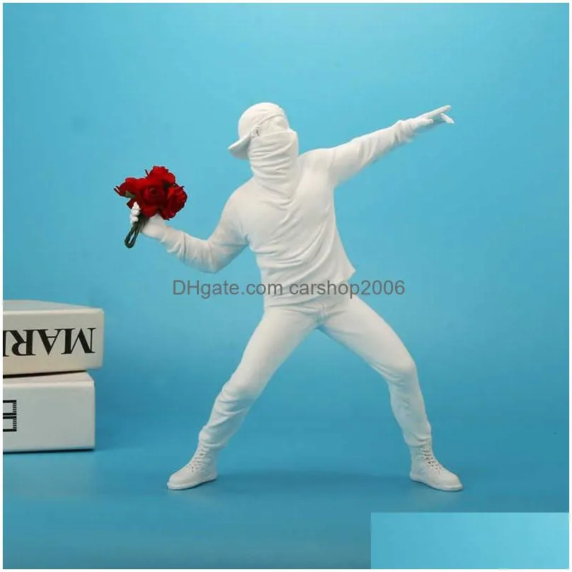 resin statues sculptures banksy flower thrower statue bomber home decoration accessories modern ornaments figurine collectible