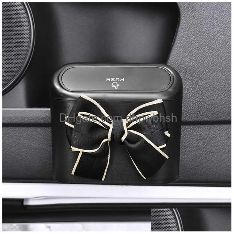  cute bowknot car trash bin hanging vehicle garbage dust case storage box pressing type trash can auto car interior accessories