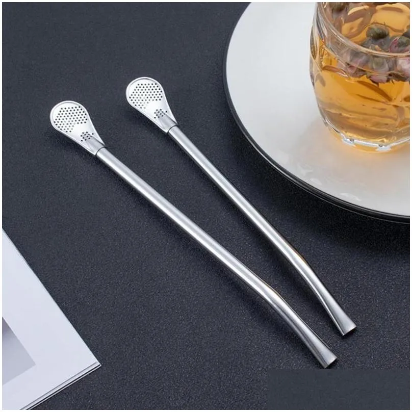 Drinking Straws Drinking Sts Teaspoon Yerba Mate Party St Spoon Long Handle Stainless Steel 2Pcs Mixing Bombilla Filter For Home Garde Dh5S0