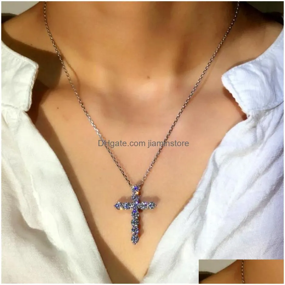 Pendant Necklaces Cute Female Diamond Necklace Fashion Cross Style Pendant Big 925 Sterling Sier Choker Necklaces For Women3144 Jewelr Dhbyk