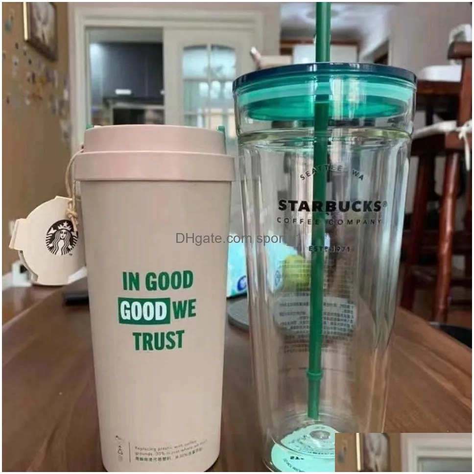2021 limited edition mugs classic green lid double-layered glass straw cup large capacity8491218