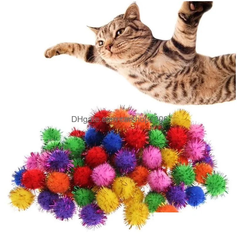 cat toys 100pcslot colorful mini sparkly glitter tinsel balls small pom ball for toys13816930