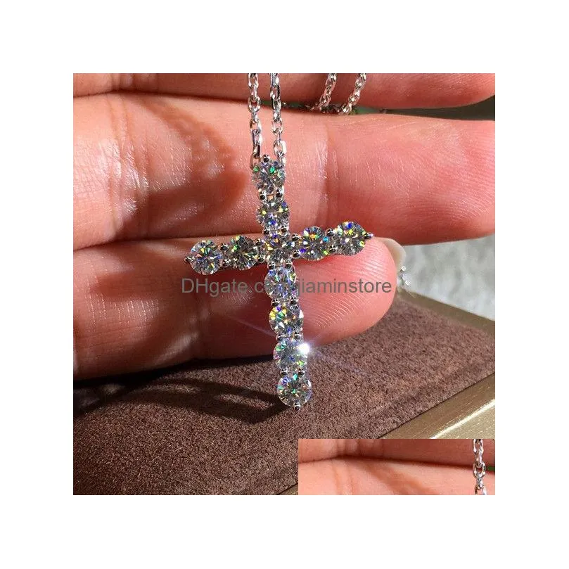 Pendant Necklaces Cute Female Diamond Necklace Fashion Cross Style Pendant Big 925 Sterling Sier Choker Necklaces For Women3144 Jewelr Dhbyk