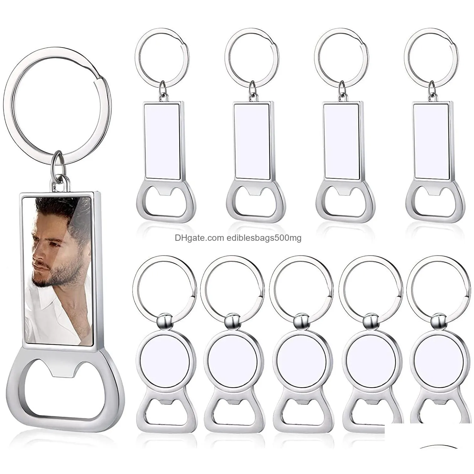 10 pieces sublimation blank beer bottle opener keychain metal heat transfer corkscrew key ring household kitchen tool 6232575