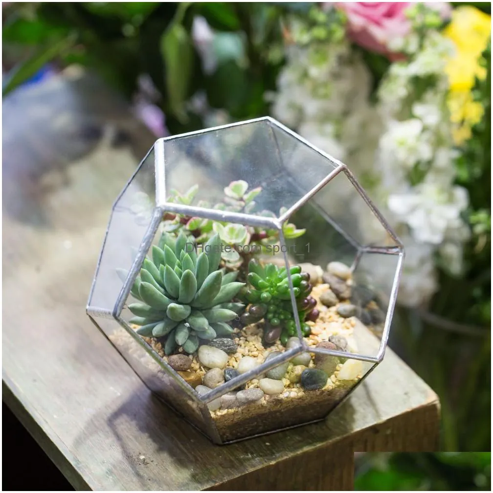 ncyp modern glass terrarium flower pot gold geometric terrarium bonsai flower pots plant planter desktop display flowerpot