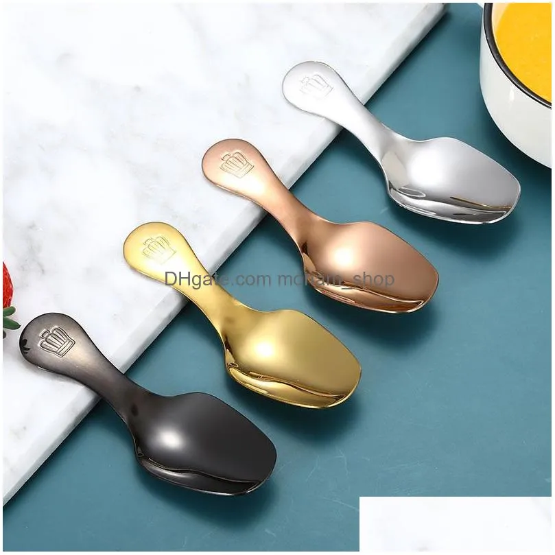 304 stainless steel spoon short handle tea spoones rice spoons coffee bean tea ice cream scoop cutlery kitchen gadgets inventory