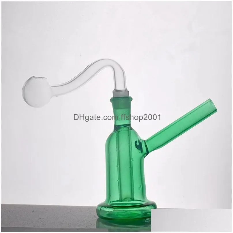  est mini glass oil burner bong color thick pyrex recycler dab rig water pipes 10mm ashcatcher bong with oil bowls