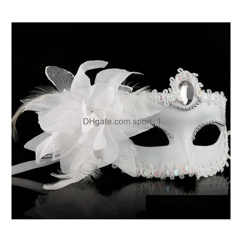 Party Masks Venetian Masquerade Dance Ball Mask Wedding Fancy Dress Eyemask On Stick Lily Flower Lace Feather Held Mask3663421 Drop Dhgzs