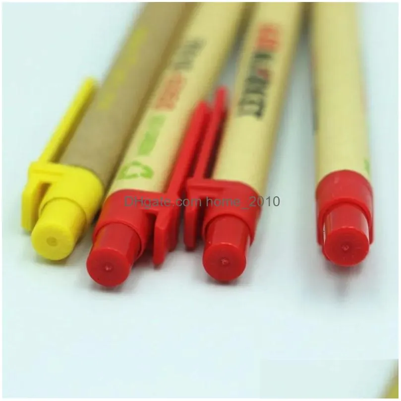 Ballpoint Pens Wholesale Promotional Students Eco-Friendly Paper Custom Logo School Supplies Stationery Plastic Clip Drop Delivery O Dhtaw