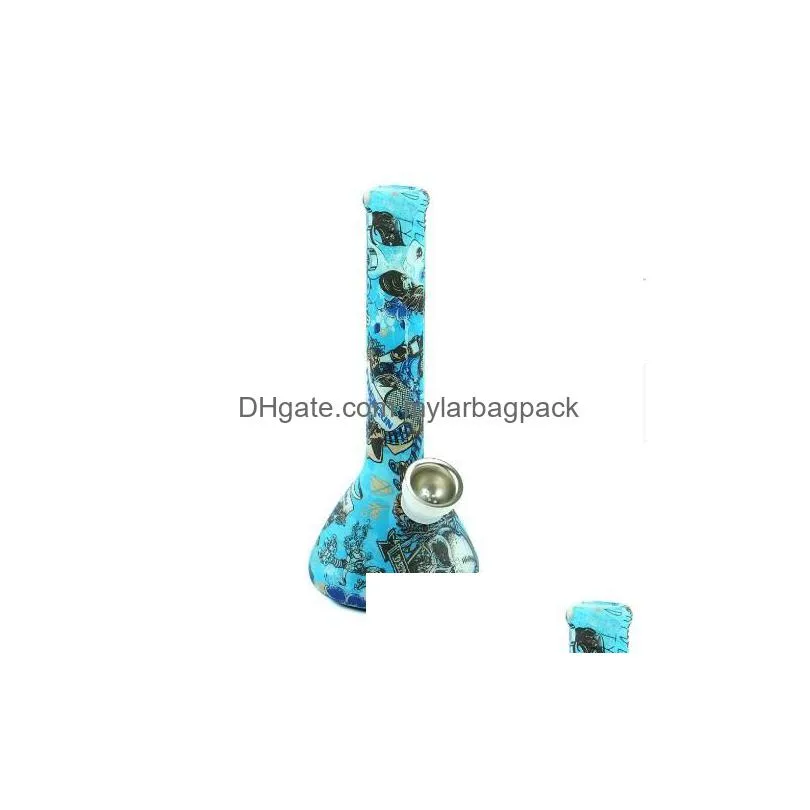 Smoking Pipes Glow In The Dark Sile Pipe Color Printing Pattern Smoking Water Hose Dab Rigs Removable Cleaning Home Garden Household S Dh9Xq