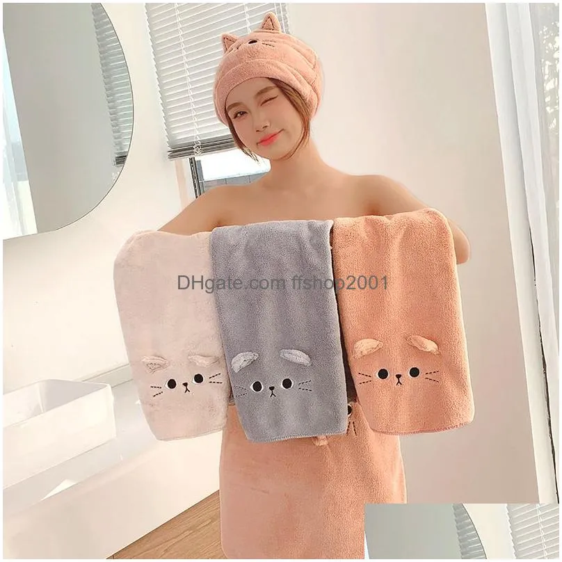 womens hair microfiber towel super soft hair care film quick drying absorbent towel cartoon cat scarf