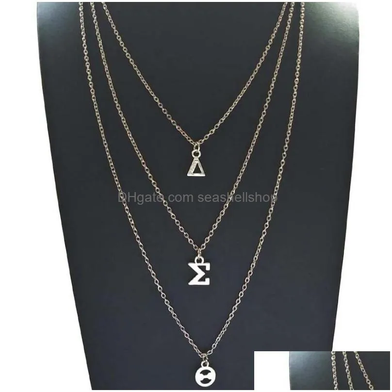 Chains Beyou Greek Sorority Gamma Phi Delta Letters Mtilayer Chain Custom Necklace Jewelry Necklaces Pendants Dhelq