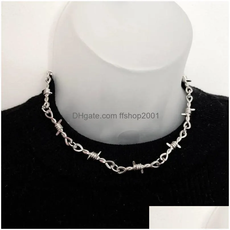 chains punk style barbed wire choker stainless steel necklace hiphop women039s accessories gothic mens jewellery unisex 2021 g5307895