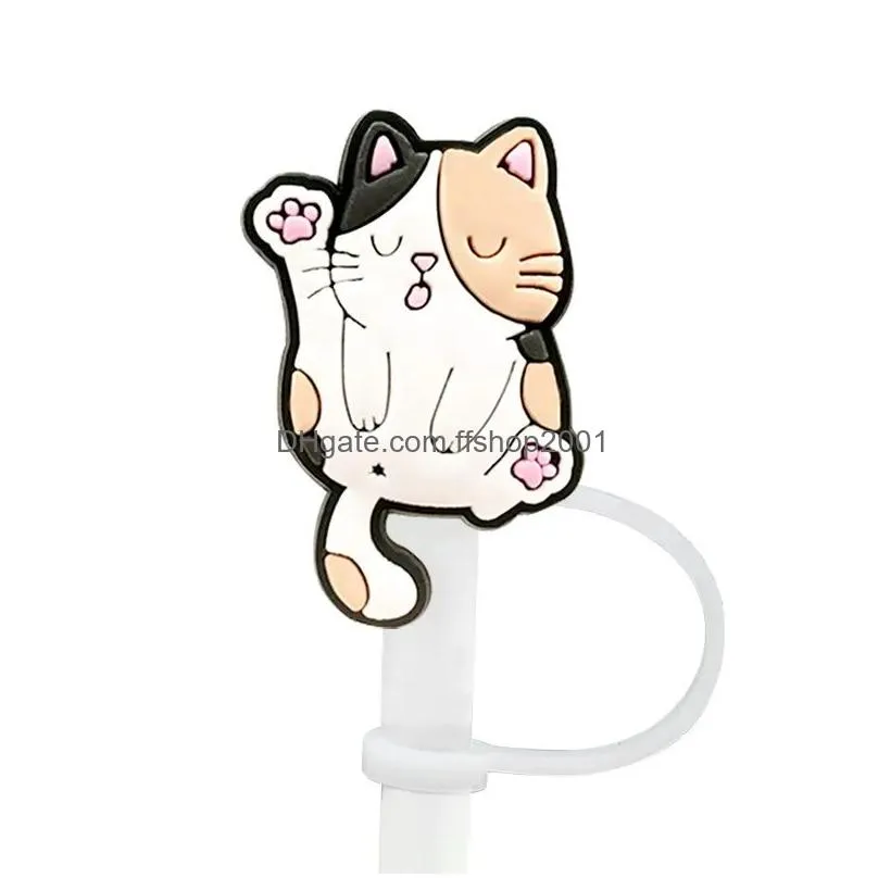 cat straw cover topper silicone accessories cover charms reusable splash proof drinking dust plug decorative diy your own 8mm straw