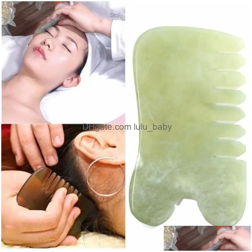 natural jade stone guasha gua sha massage hand back leg body arm board comb shape healthy beauty relaxation cure massager