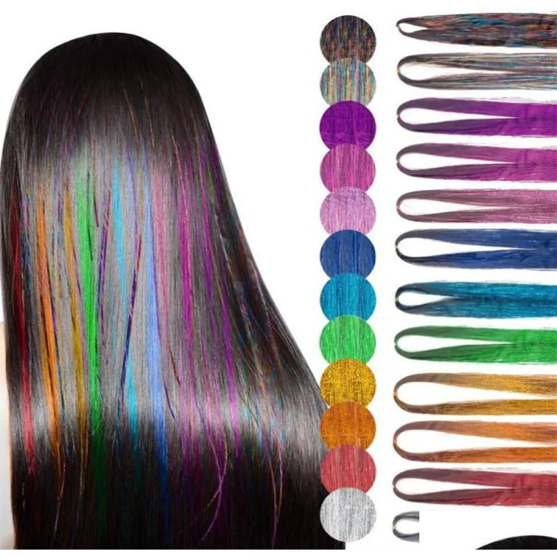 90cm length sparkle shiny hair tinsel rainbow silk hairs extensions dazzles women hippie for braiding headdress7745093