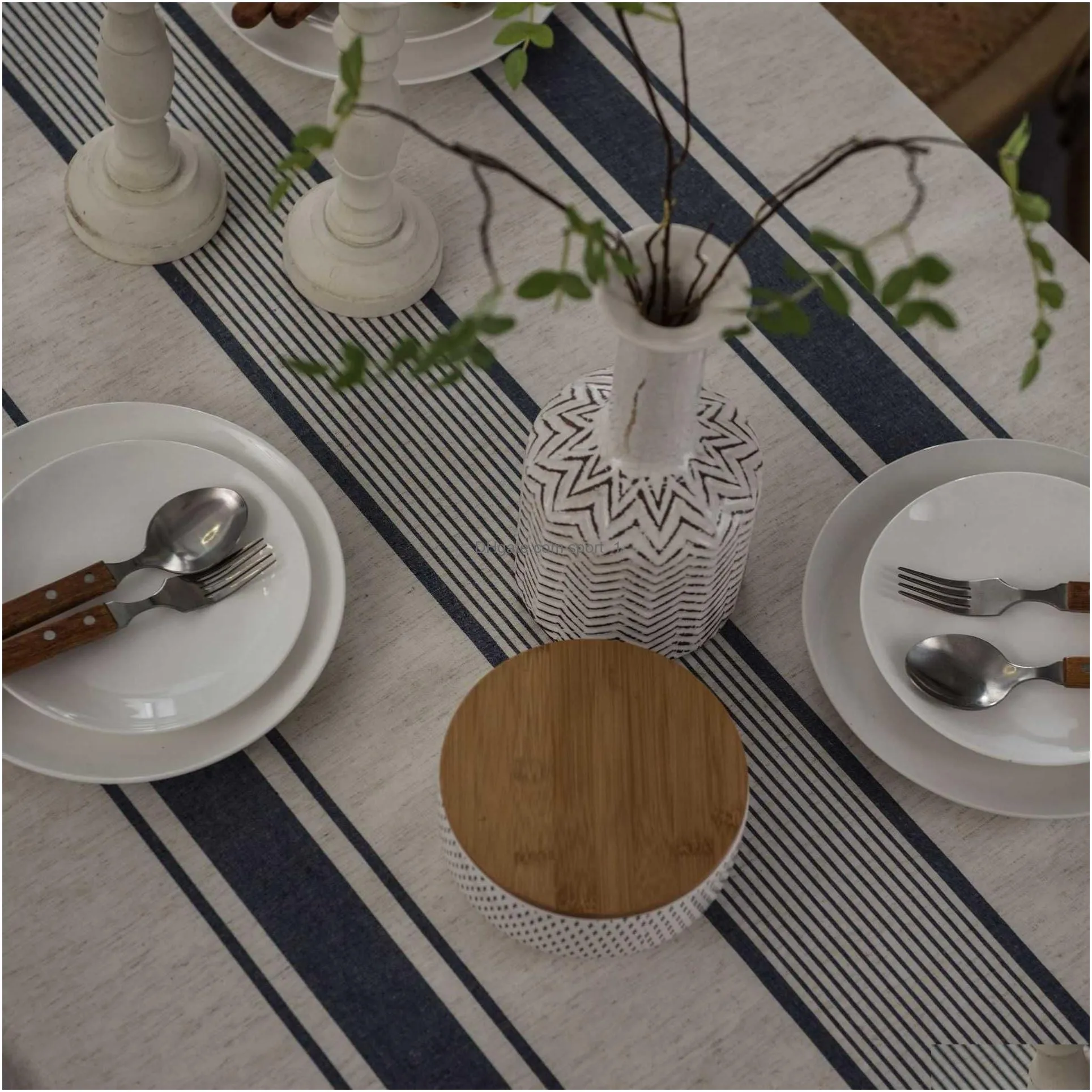 table cloth vintage linen cotton striped tablecloth for home table decoration dustproof dining party banquet table runner mantel