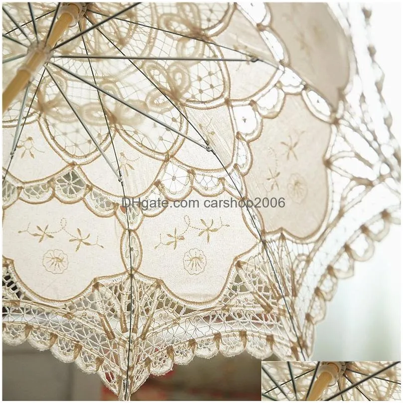 solid color party lace umbrella parasols sun cotton embroidery bridal wedding umbrellas white colors available dh87682659663