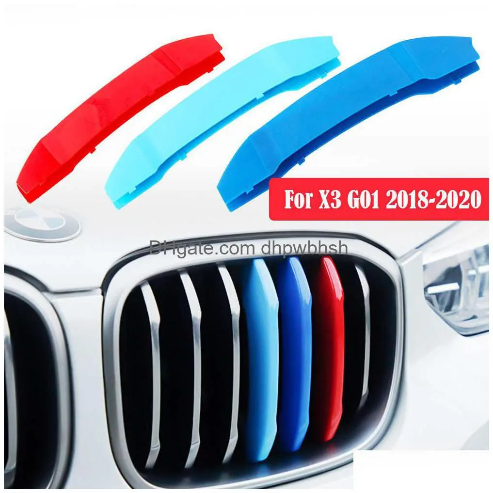  3pcs car racing front grille trim strips for bmw x3 g01 2018-2020 m power performance grill car accessories