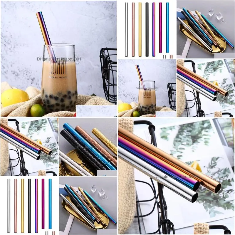 colored 12mm smoothie straw bubble tea straw stainless steel milky tea drink straw
