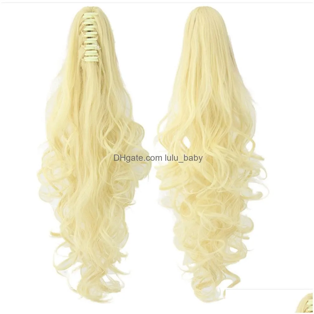 fashion long wavy cosplay wigs curls wavy ponytail wigs claw clip pony tail hair extensions multicolor women wig heat resistant7090615